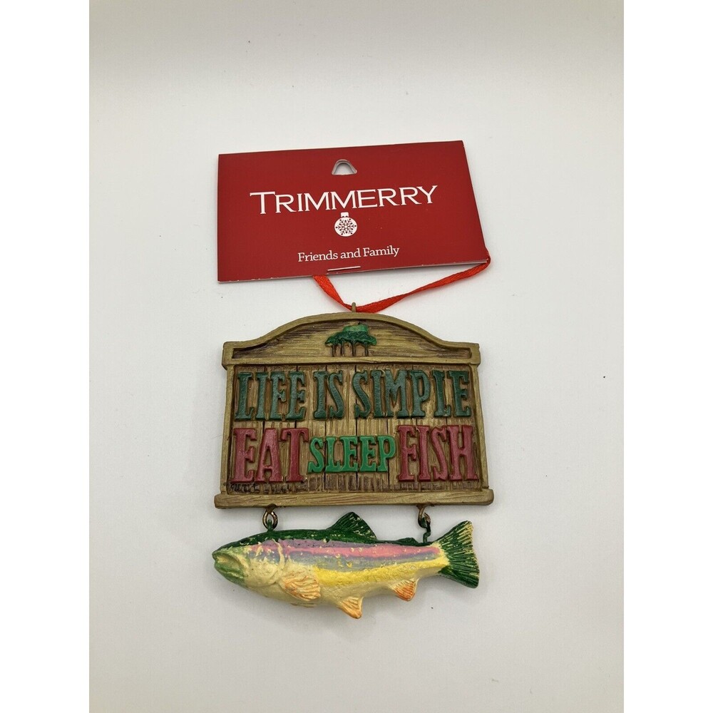 Life Is Simple Eat Sleep Fish Ornament Outdoor Nature Fishing Christmas Tree NEW